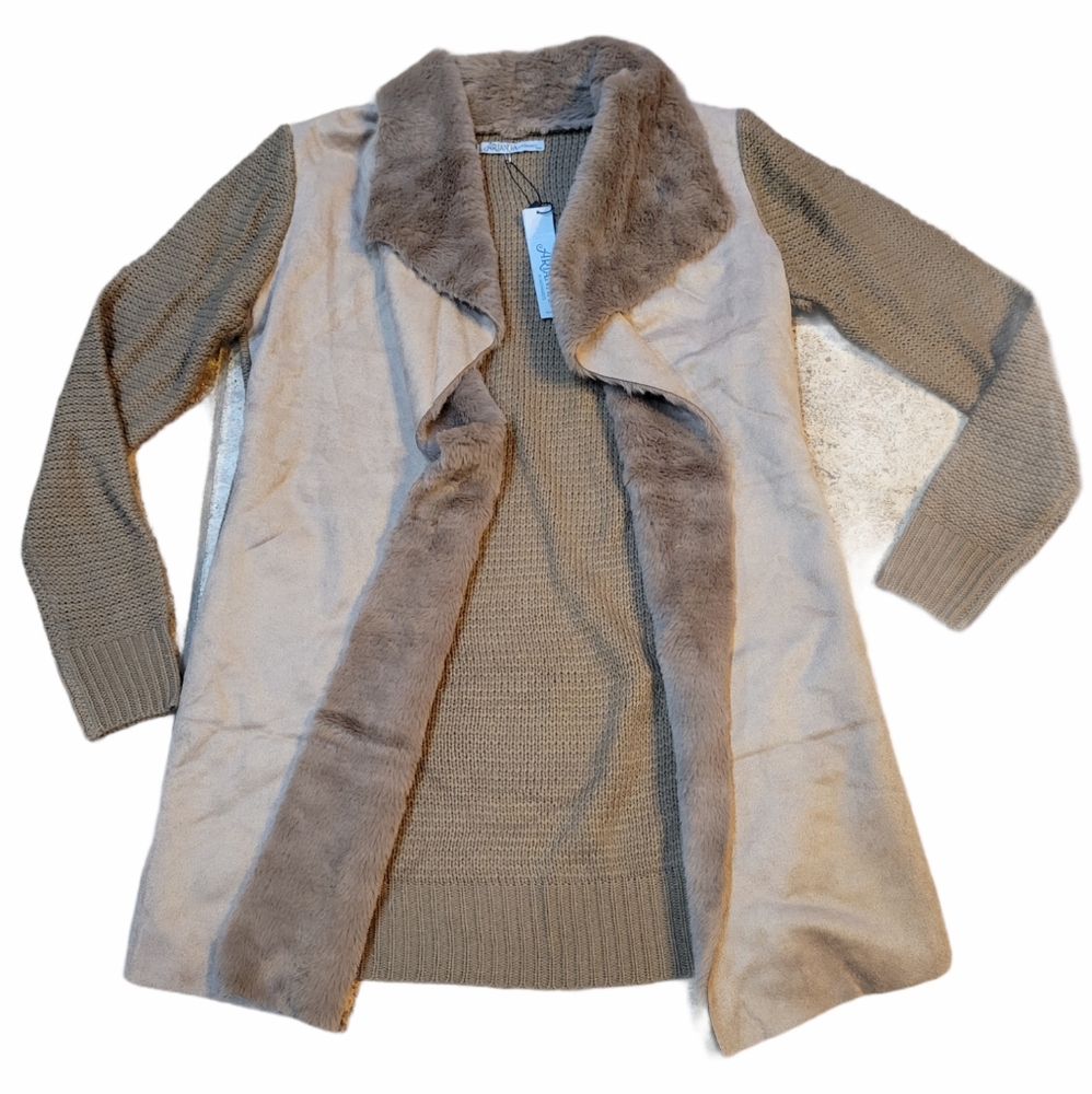 NWT Arianna by Howards Knit Fur Sueded Open Front Jacket sz M